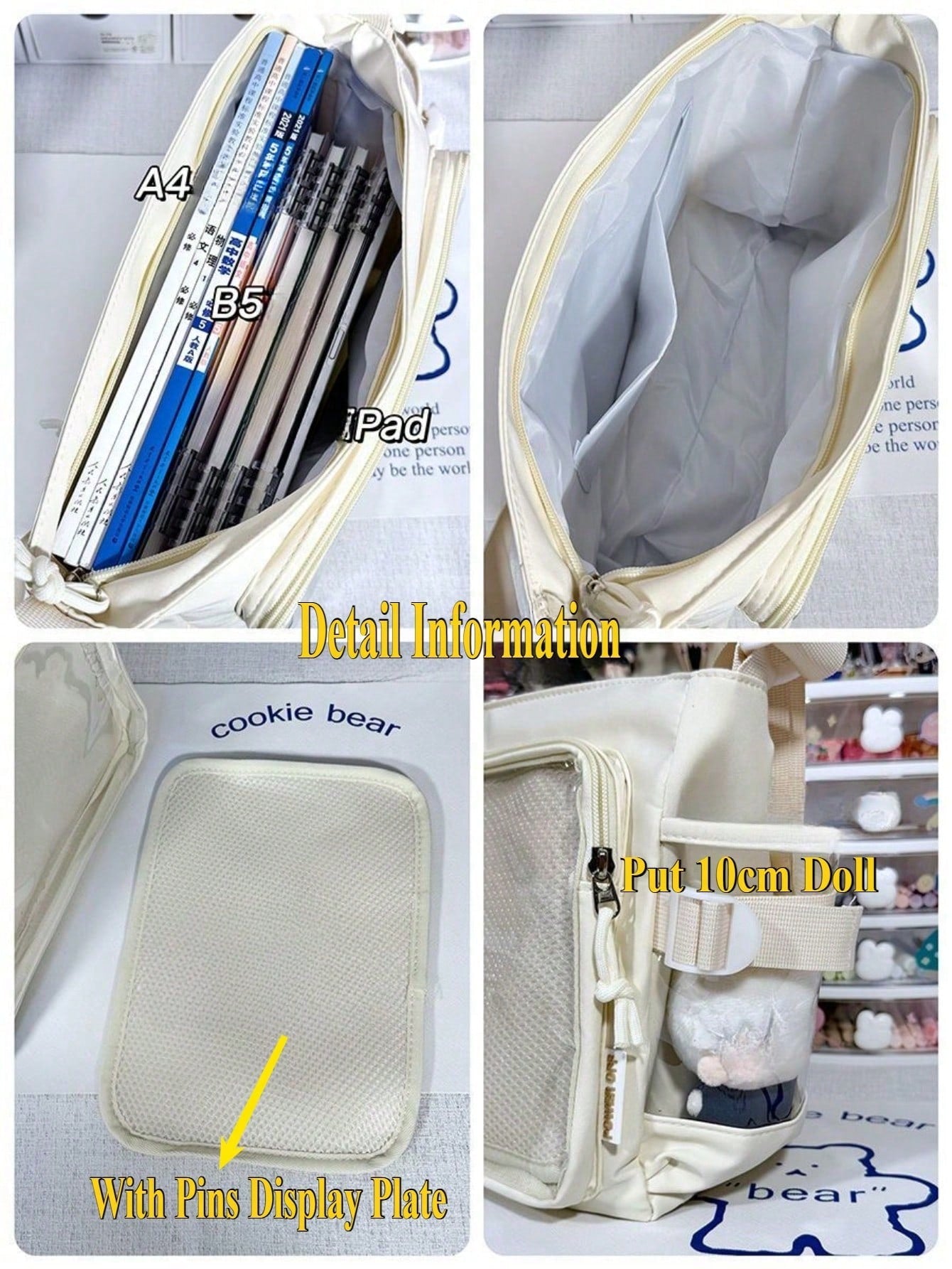 Preppy College Student Handbags With Badges Display Plate Small Side Pocket Can Put 10cm Dolls DIY Ita Bag JK Back To School Gifts Concert Anime Kawaii Japanese School Crossbody Bags Basic Style Solid Color Clear Transparent New Simple Girls Shoulder Bag