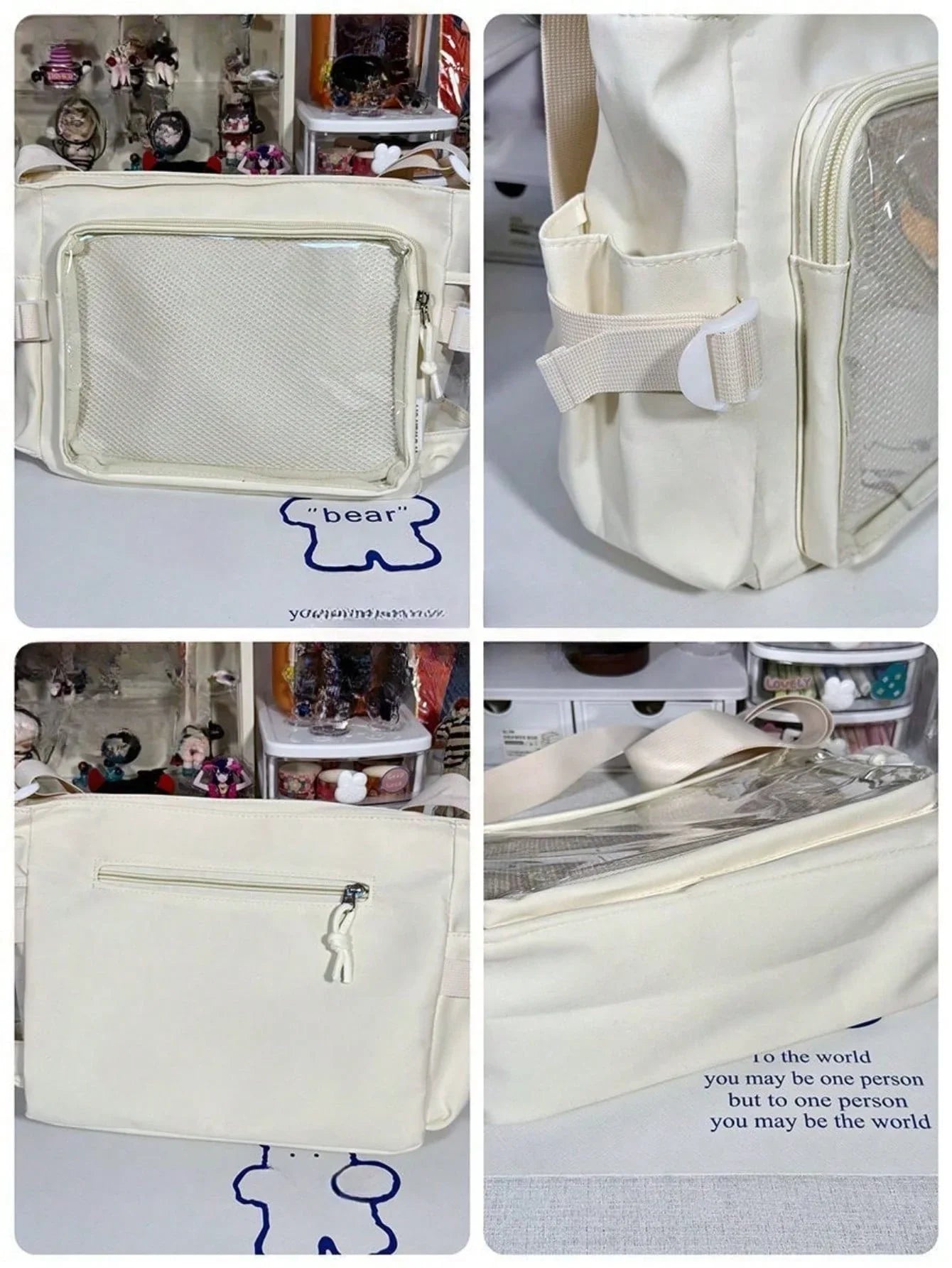 New Simple Girls Shoulder Bag Preppy College Student Handbags Bag With Badges Display Plate Small Side Pocket Can Put 10cm Dolls DIY Ita Bag JK Back To School Gifts Concer Kawaii Japanese School Crossbody Bags Basic Style Solid Color Clear Transparent Bag - Ita Bag Lover