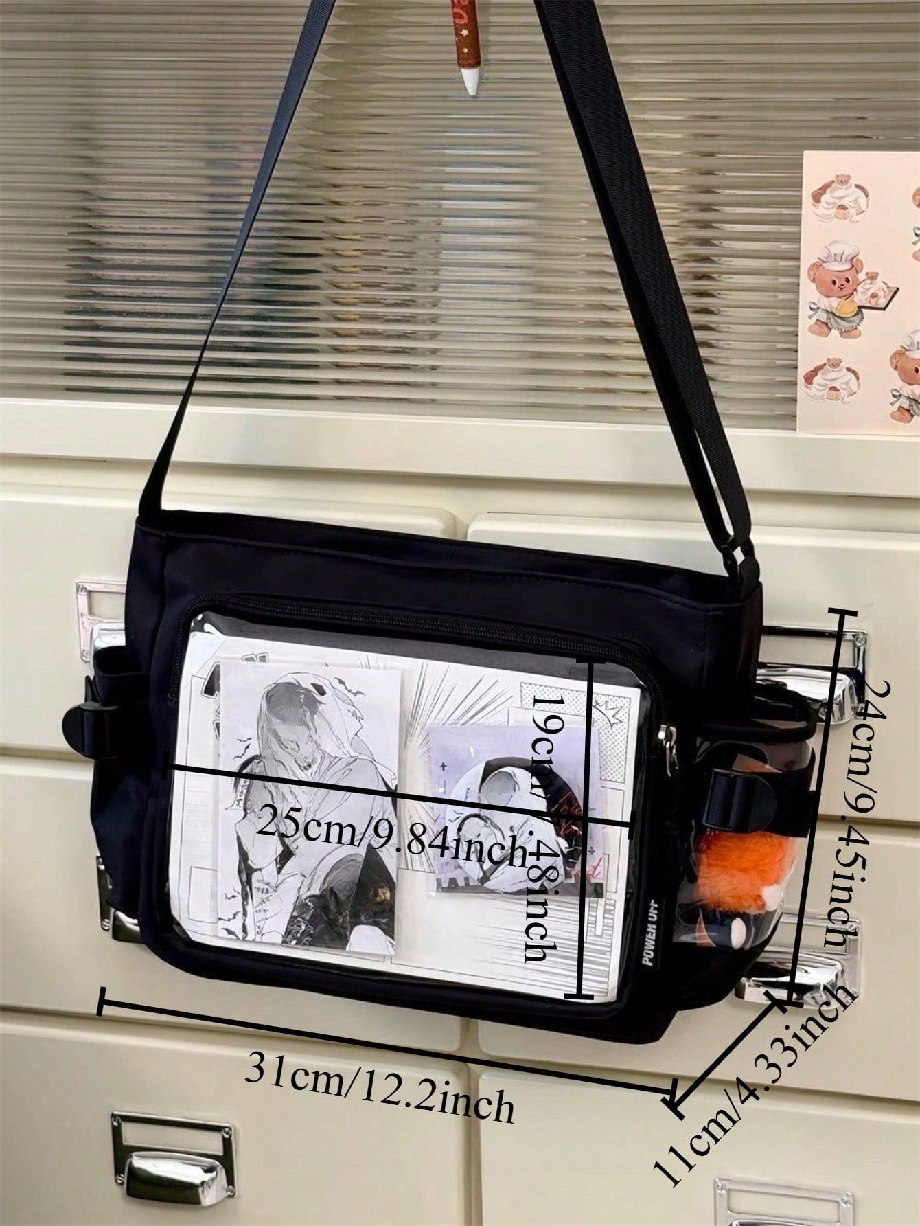 Preppy College Student Handbags With Badges Display Plate Small Side Pocket Can Put 10cm Dolls DIY Ita Bag JK Back To School Gifts Concert Anime Kawaii Japanese School Crossbody Bags Basic Style Solid Color Clear Transparent New Simple Girls Shoulder Bag