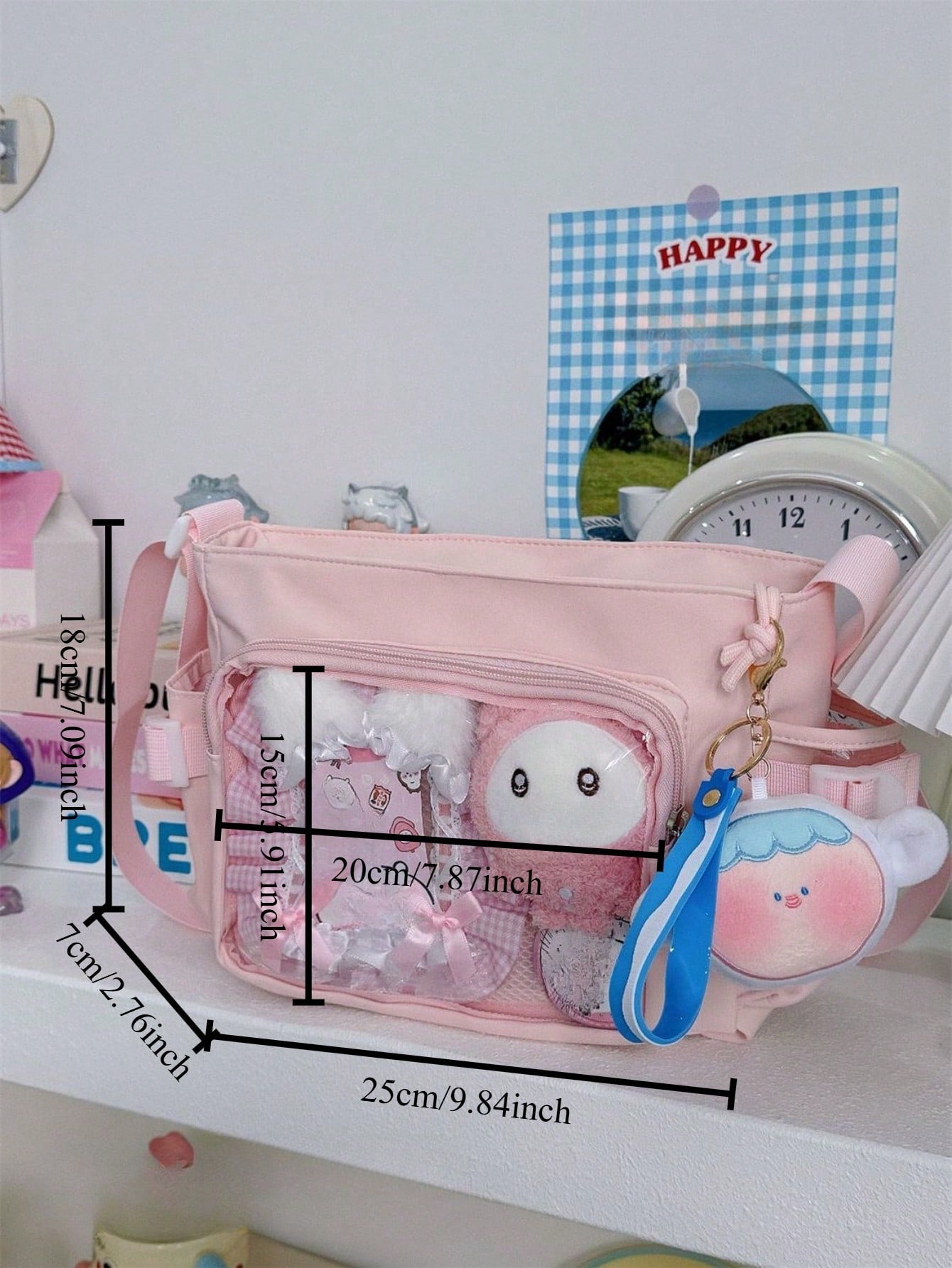 Japanese Style Preppy Crossbody Bags Women Purses And Handbags DIY Shoulder Bag With Badges Display Plate Back To School Gifts Anime Fans Concert Pins Bag Kawaii Small Ita Bag Girls Pure Color With Clear Transparent Pocket 10CM Dolls Ita Bag