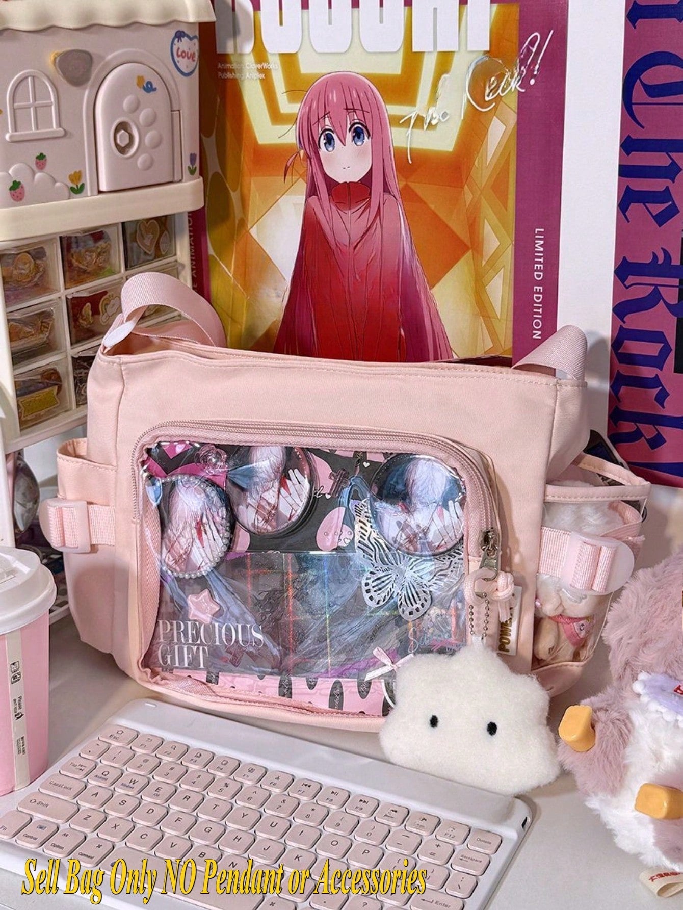 Japanese Style Preppy Crossbody Bags Women Purses And Handbags DIY Shoulder Bag With Badges Display Plate Back To School Gifts Anime Fans Concert Pins Bag Kawaii Small Ita Bag Girls Pure Color With Clear Transparent Pocket 10CM Dolls Ita Bag