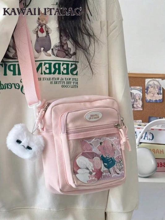 DIY Mini Shoulder Bag Purses And Handbgas Anime Fans Doll Bag Girls Back To School Gifts Small Bag For 10cm Doll Kawaii Japanese Solid Color Crossbody Bags With Clear Transparent Pocket