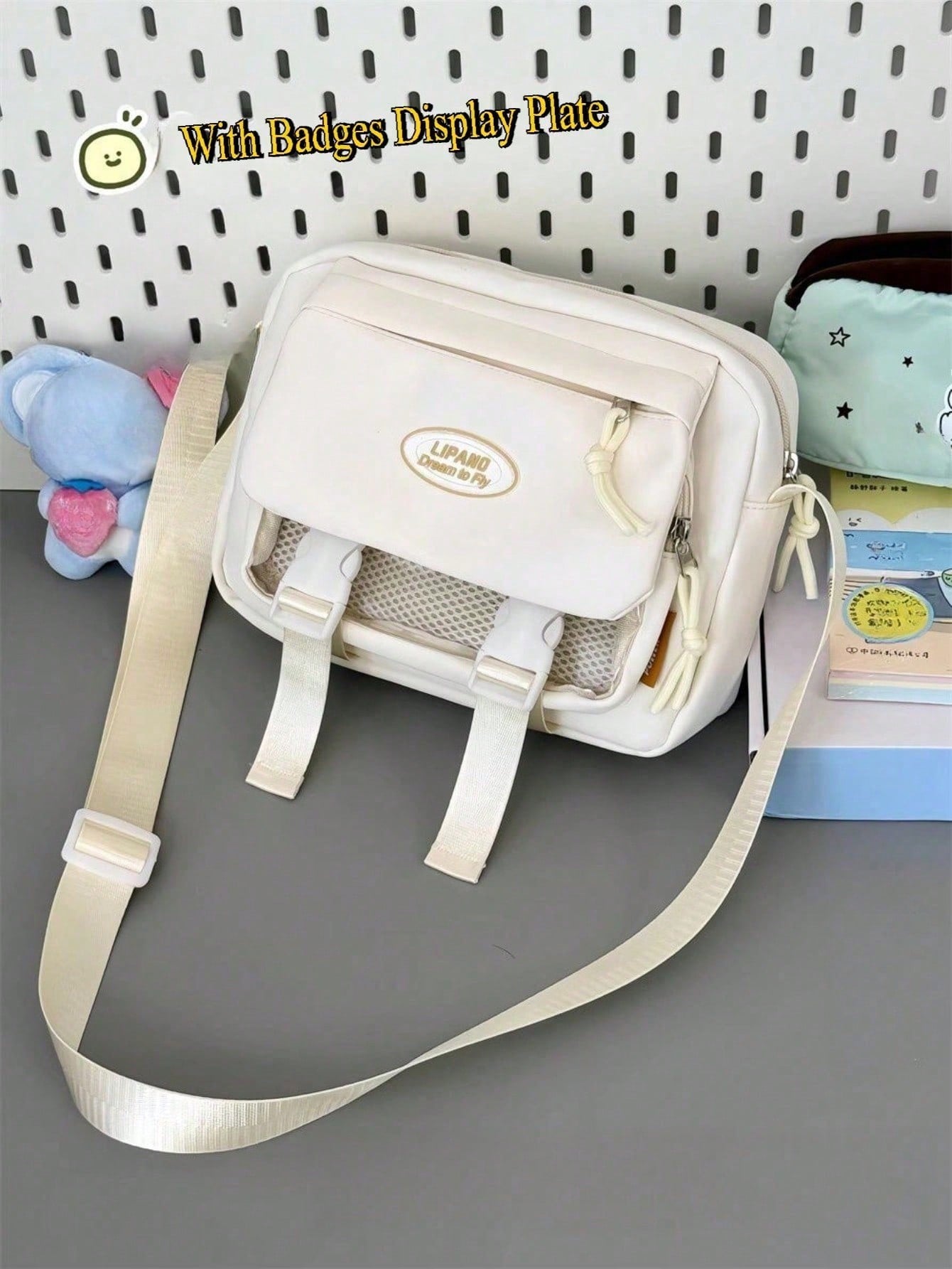 Harajuku Aesthetic Shoulder Bag Cute Pastel Crossbody Bag DIY Bag Soft Girl Large Capacity Student School Bag Multi Functional Travel Bag Anime Cosplay Storage Bag Lolita Sweet Style Ins Fashion Daily Casual Kawaii Japanese Bag Small Clear Pocket Backpack