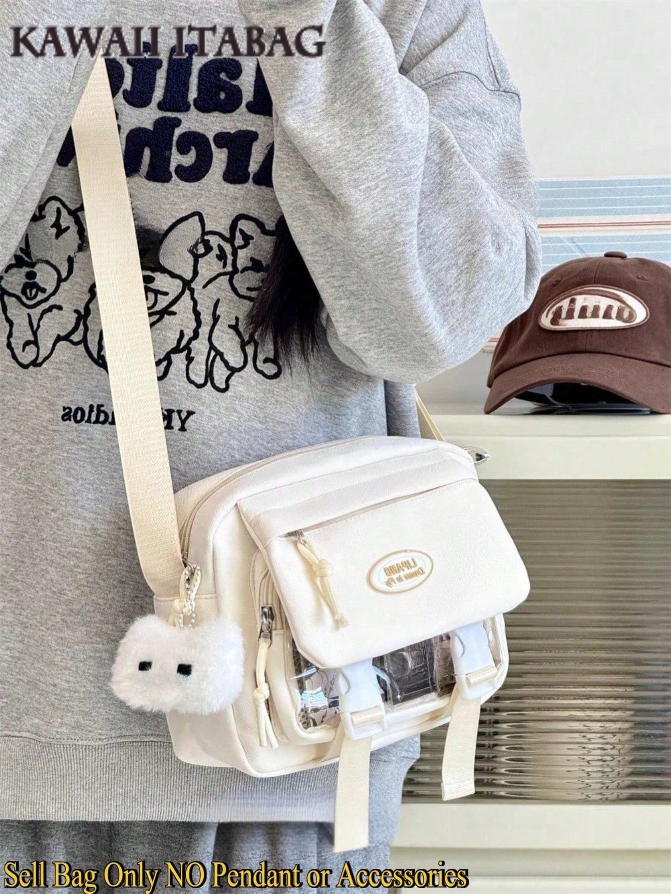 Harajuku Aesthetic Shoulder Bag Cute Pastel Crossbody Bag DIY Bag Soft Girl Large Capacity Student School Bag Multi Functional Travel Bag Anime Cosplay Storage Bag Lolita Sweet Style Ins Fashion Daily Casual Kawaii Japanese Bag Small Clear Pocket Backpack