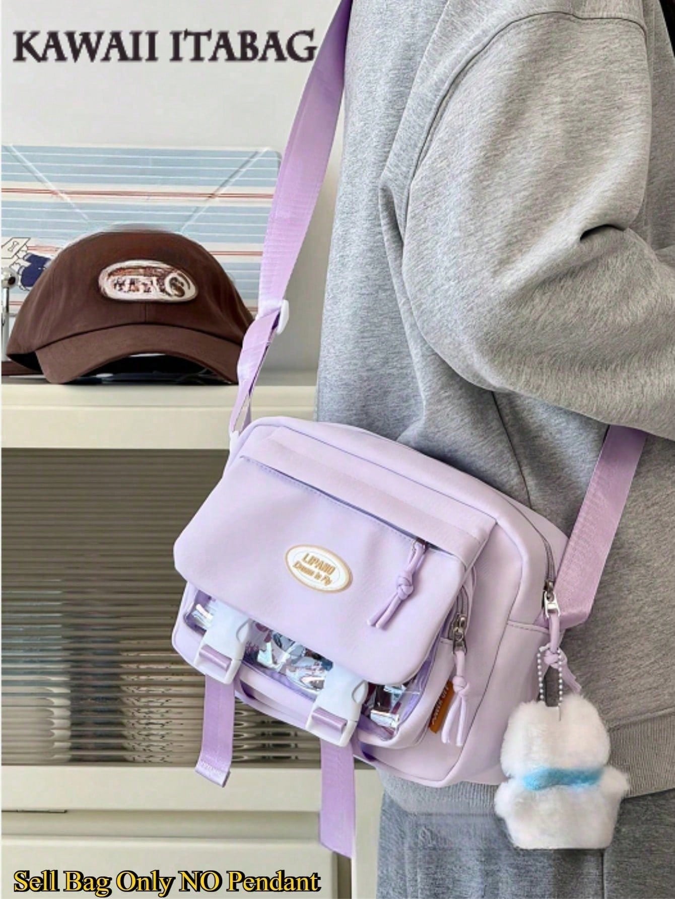 Harajuku Aesthetic Shoulder Bag Cute Pastel Crossbody Bag DIY Bag Soft Girl Large Capacity Student School Bag Multi Functional Travel Bag Anime Cosplay Storage Bag Lolita Sweet Style Ins Fashion Daily Casual Kawaii Japanese Bag Small Clear Pocket Backpack