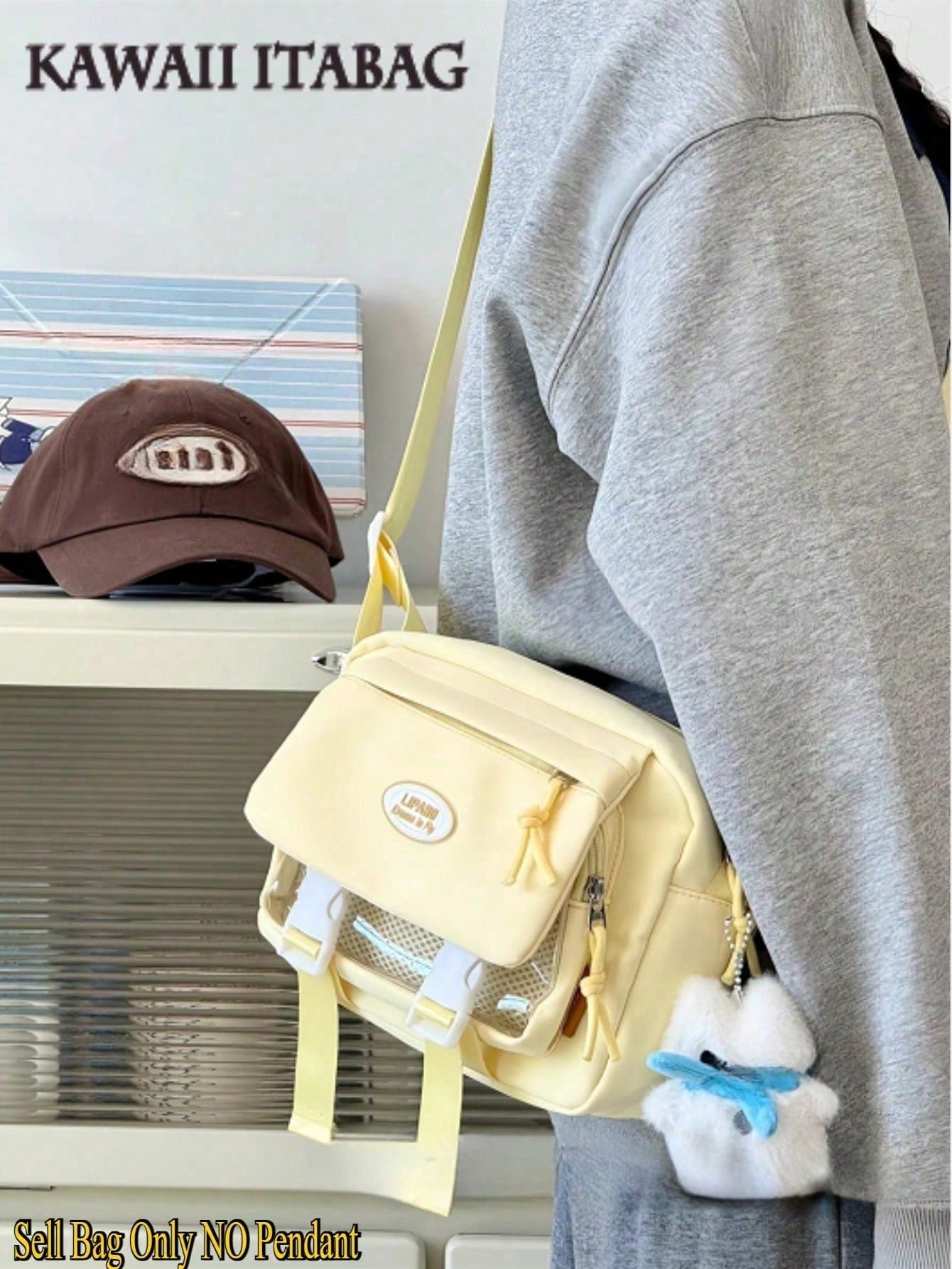 Harajuku Aesthetic Shoulder Bag Cute Pastel Crossbody Bag DIY Bag Soft Girl Large Capacity Student School Bag Multi Functional Travel Bag Anime Cosplay Storage Bag Lolita Sweet Style Ins Fashion Daily Casual Kawaii Japanese Bag Small Clear Pocket Backpack