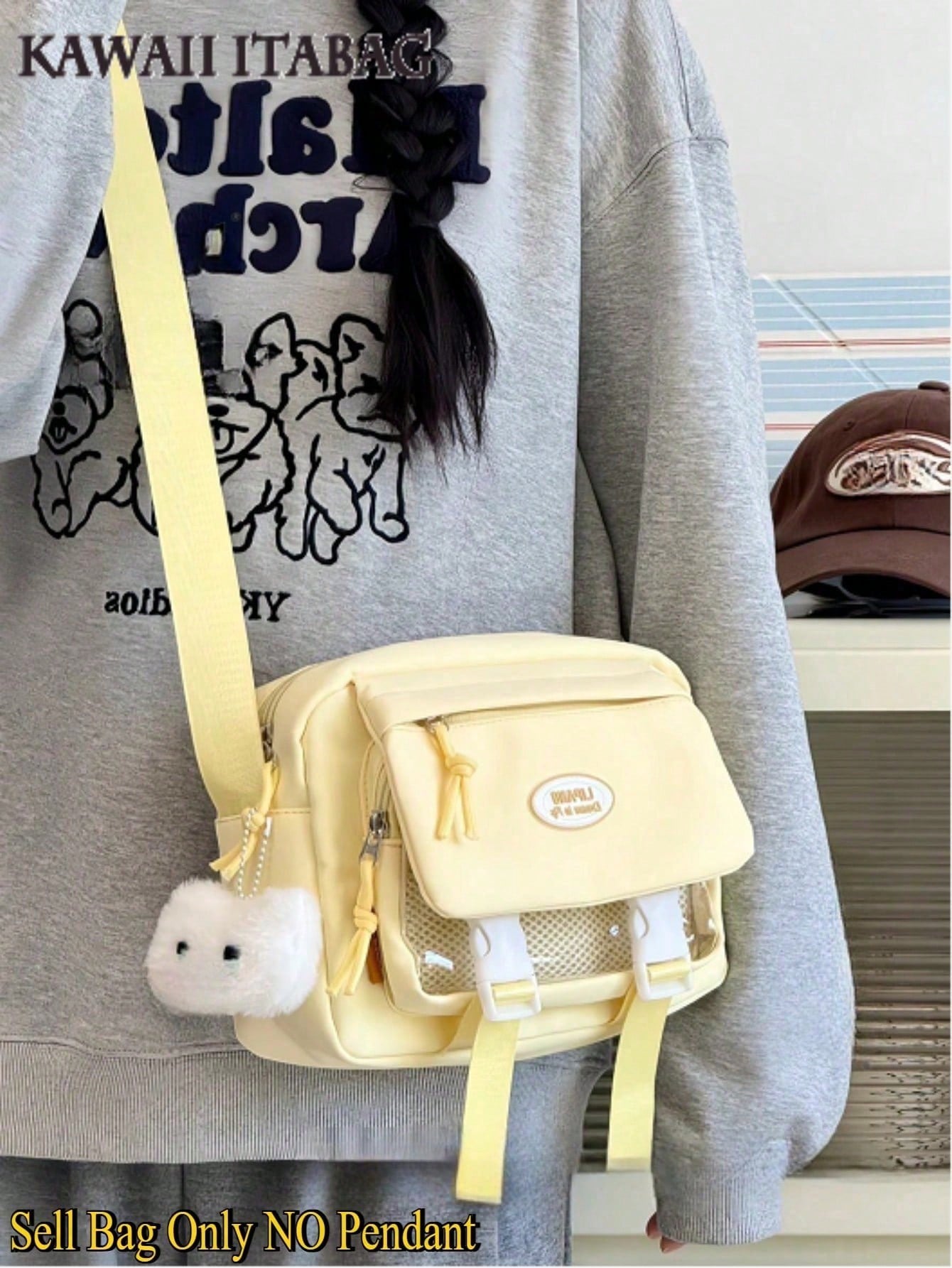 Harajuku Aesthetic Shoulder Bag Cute Pastel Crossbody Bag DIY Bag Soft Girl Large Capacity Student School Bag Multi Functional Travel Bag Anime Cosplay Storage Bag Lolita Sweet Style Ins Fashion Daily Casual Kawaii Japanese Bag Small Clear Pocket Backpack