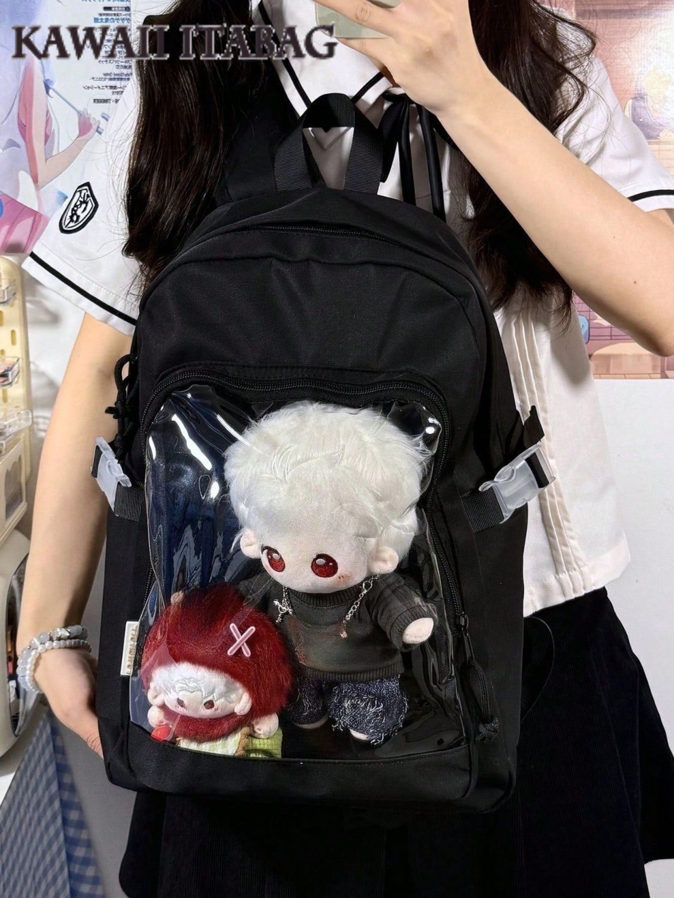 Kawaii Ita Backpack Simple Solid Color Clear Transparent Bag Women Large-Capacity School Book Bag With Badges Display Plate Nylon Bag Kawaii Ita Bag DIY Bag For 20cm Dolls New 2025 Back To School Gifts Backpack For Teen Girls
