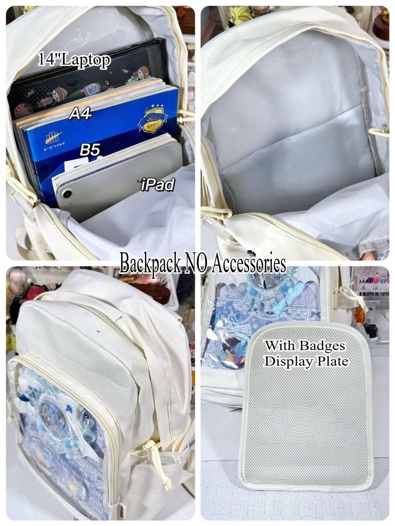 Kawaii Ita Backpack Simple Solid Color Clear Transparent Bag Women Large-Capacity School Book Bag With Badges Display Plate Nylon Bag Kawaii Ita Bag DIY Bag For 20cm Dolls New 2025 Back To School Gifts Backpack For Teen Girls