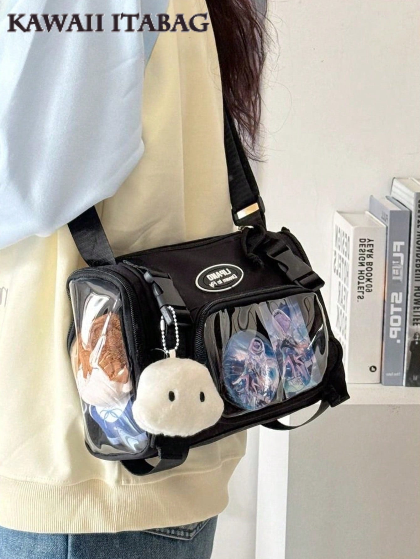 New 2025 Kawaii College Student Girls Bucket Bag 10cm Doll Side Bag Clear Transparent Bags Fashion Crossbody Bags For Women Small Purses And Handbags Shoulder Bag Girls Ita Bag JK Uniform Bag With Badges Display Plate Nylon Bags
