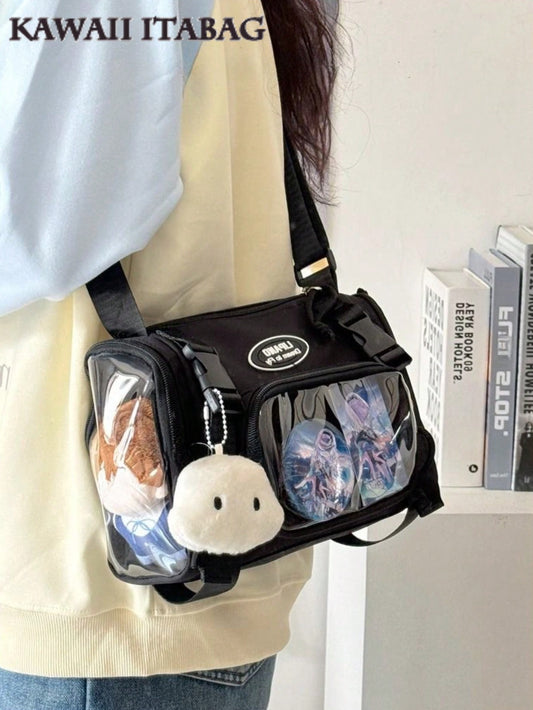 New 2025 Kawaii College Student Girls Bucket Bag 10cm Doll Side Bag Clear Transparent Bags Fashion Crossbody Bags For Women Small Purses And Handbags Shoulder Bag Girls Ita Bag JK Uniform Bag With Badges Display Plate Nylon Bags