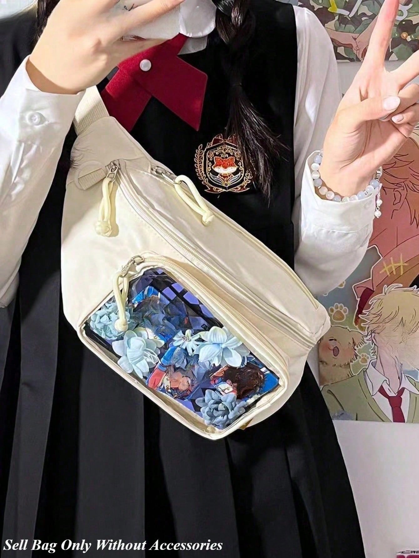 Kawaii Crossbody Itabag Women Chest Bag Waist Bag With Badges Display Plate Ita Bag
