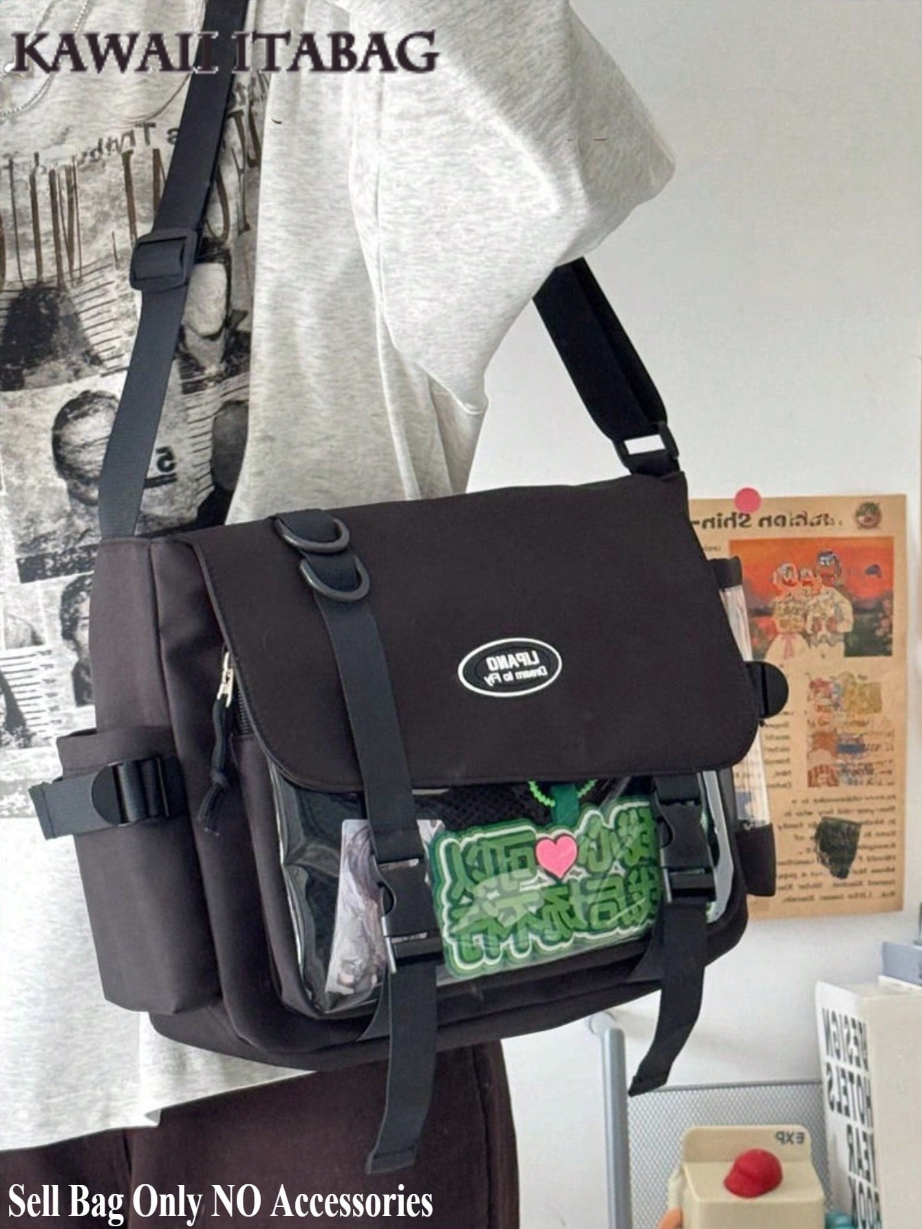 Multi-Pocket Ita Bag College Student Shoulder Bag with Display Window & 10cm Doll Ita Bag Crossbody Bags Women School Girls Book Bag Stachels Handbags