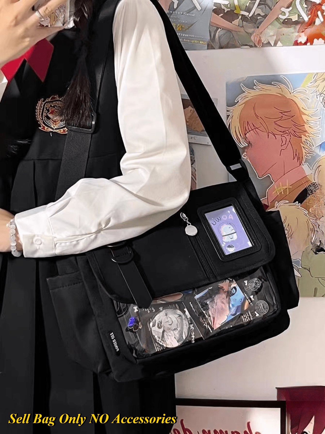 Kawaii Ita Bag – Aesthetic Anime Messenger Bag with Display Window | Cute Crossbody Shoulder Bag for Pins, Keychains & Collectibles