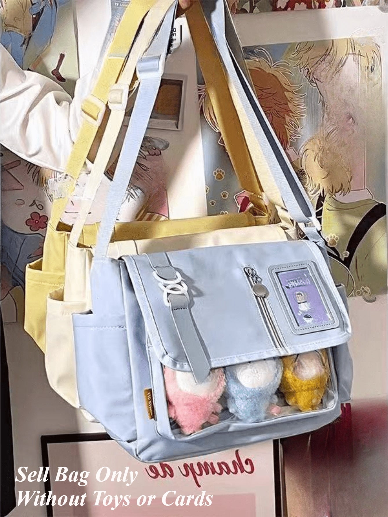 Kawaii Ita Bag – Aesthetic Anime Messenger Bag with Display Window | Cute Crossbody Shoulder Bag for Pins, Keychains & Collectibles