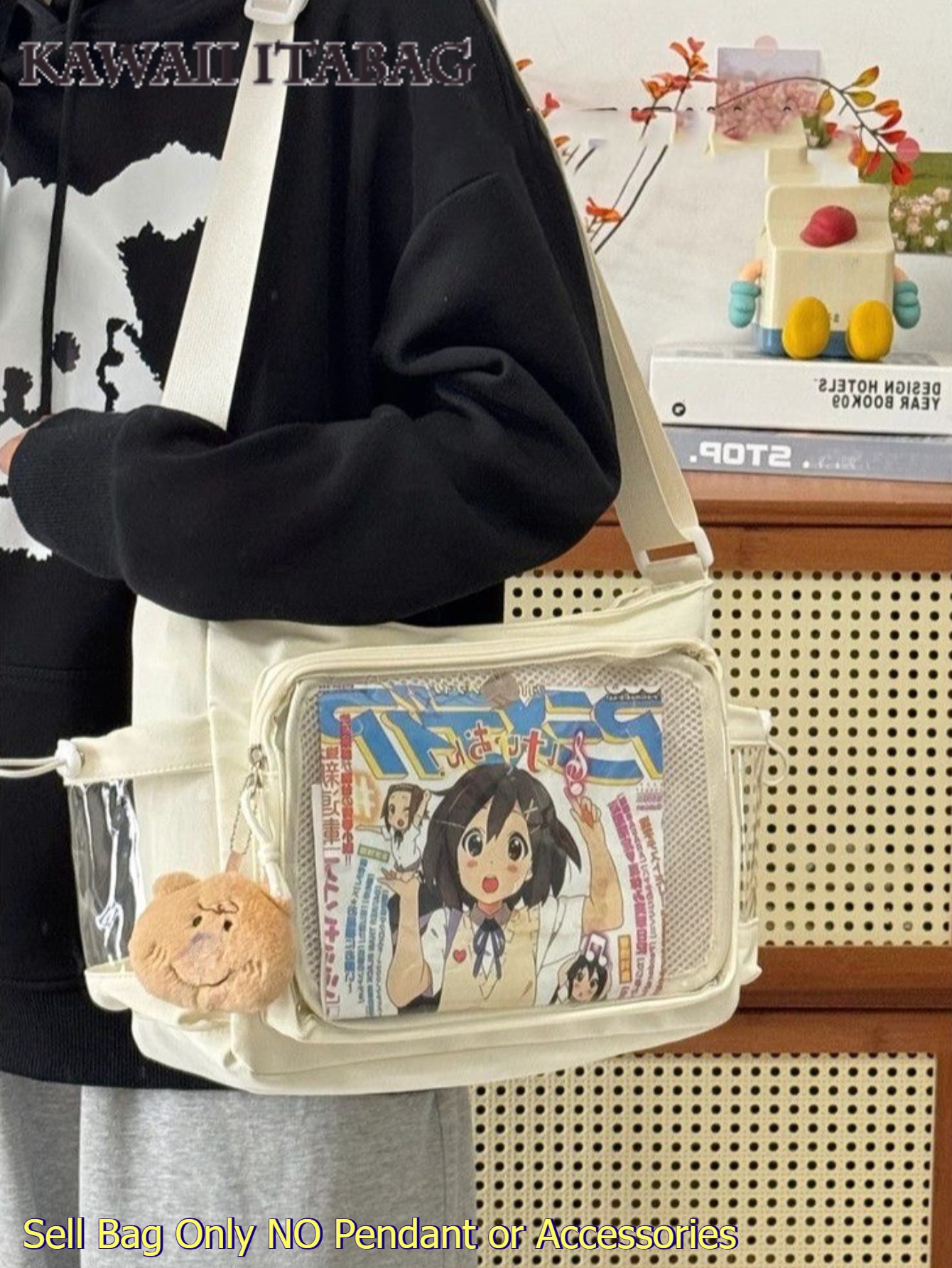 Preppy Style Crossbody Bag Women Solid Color PVC Transparent Clear Bag Japanese Kawaii College School Girls Ita Bag With 2 Transparent Side Pockets Badge Display Plate Women Shoulder Bag New School Book Bag Messenger Bag HandbagsBack To School Gift