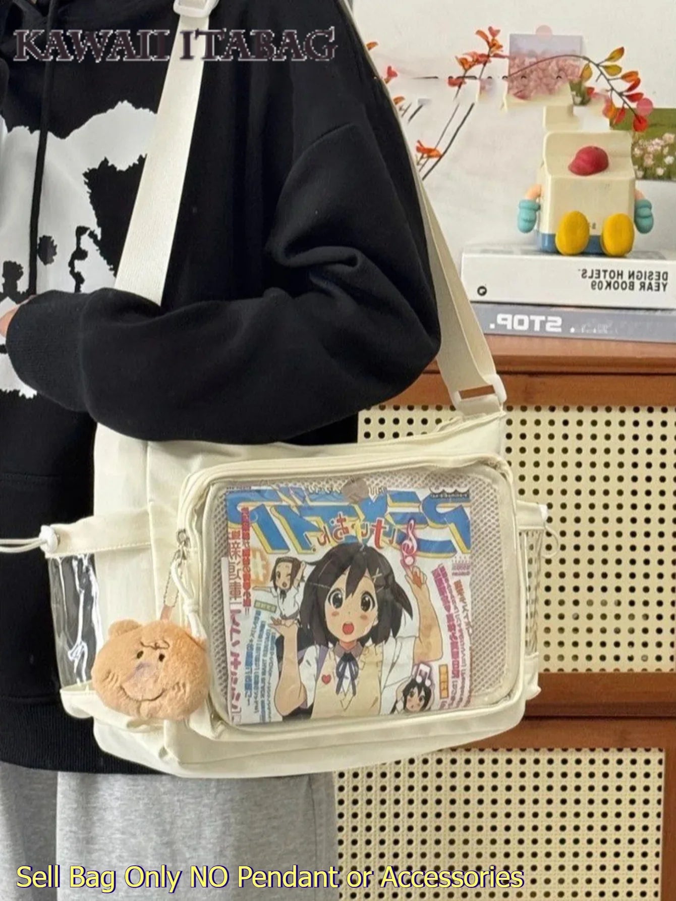 Preppy Style Crossbody Bag Women Solid Color PVC Transparent Clear Bag Japanese Kawaii College School Girls Ita Bag With 2 Transparent Side Pockets Badge Display Plate Women Shoulder Bag New School Book Bag Messenger Bag HandbagsBack To School Gift - Ita Bag Lover