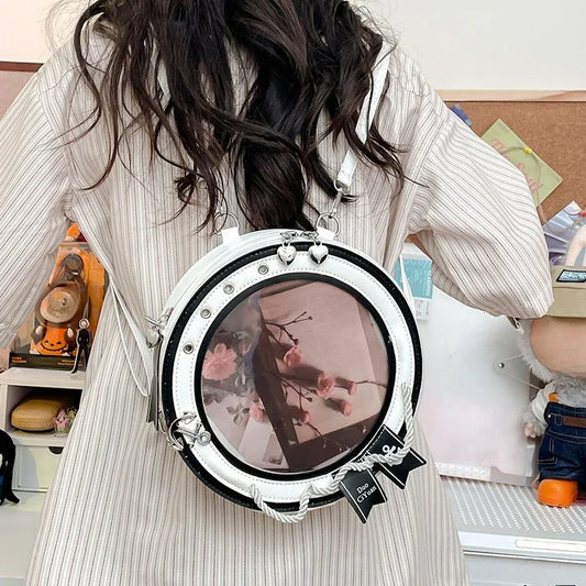 Small Round PU Leather Crossbody Bag Clear Transparent PVC Itabag Anime Backpack