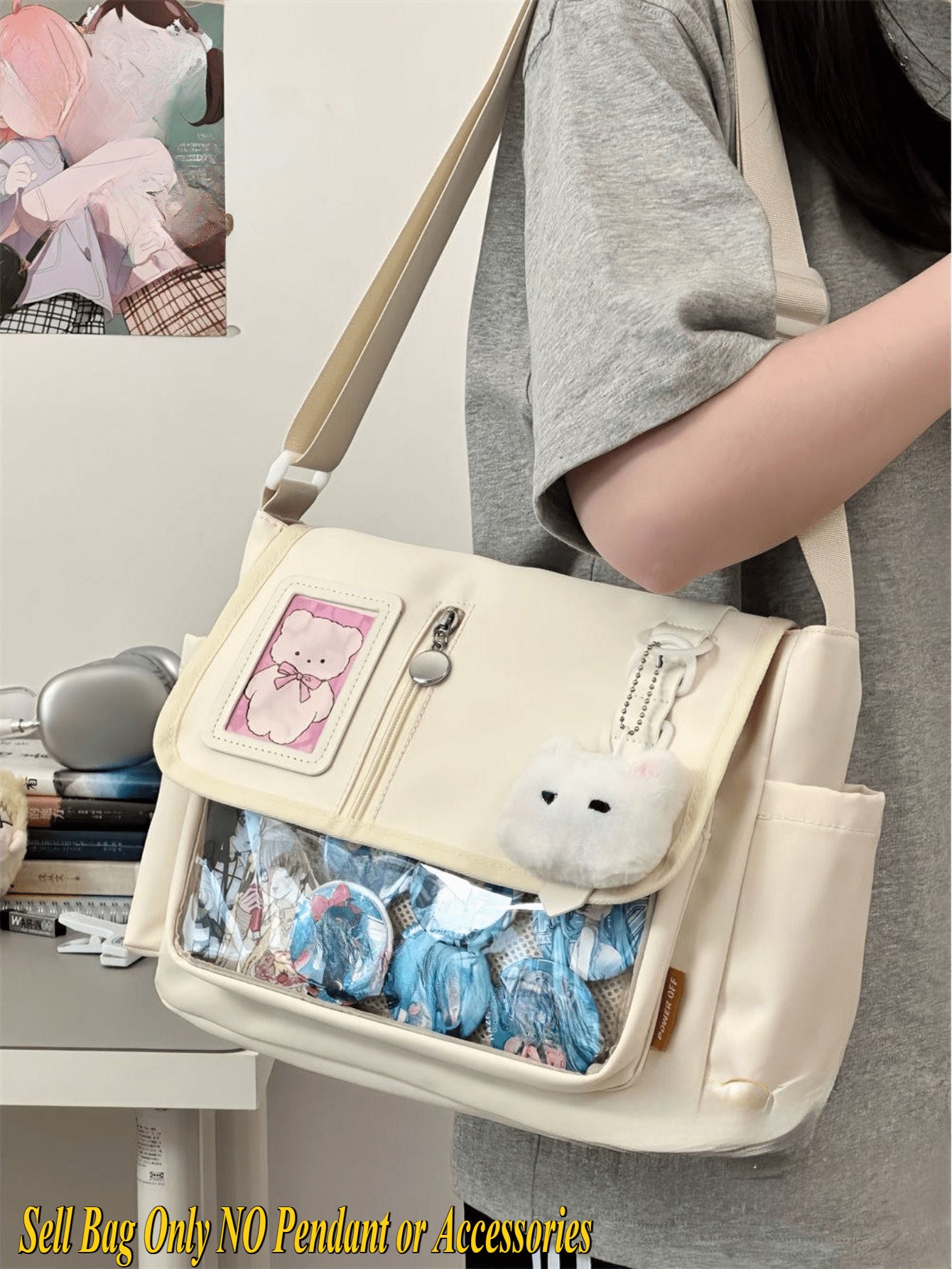 Kawaii Ita Bag – Aesthetic Anime Messenger Bag with Display Window | Cute Crossbody Shoulder Bag for Pins, Keychains & Collectibles