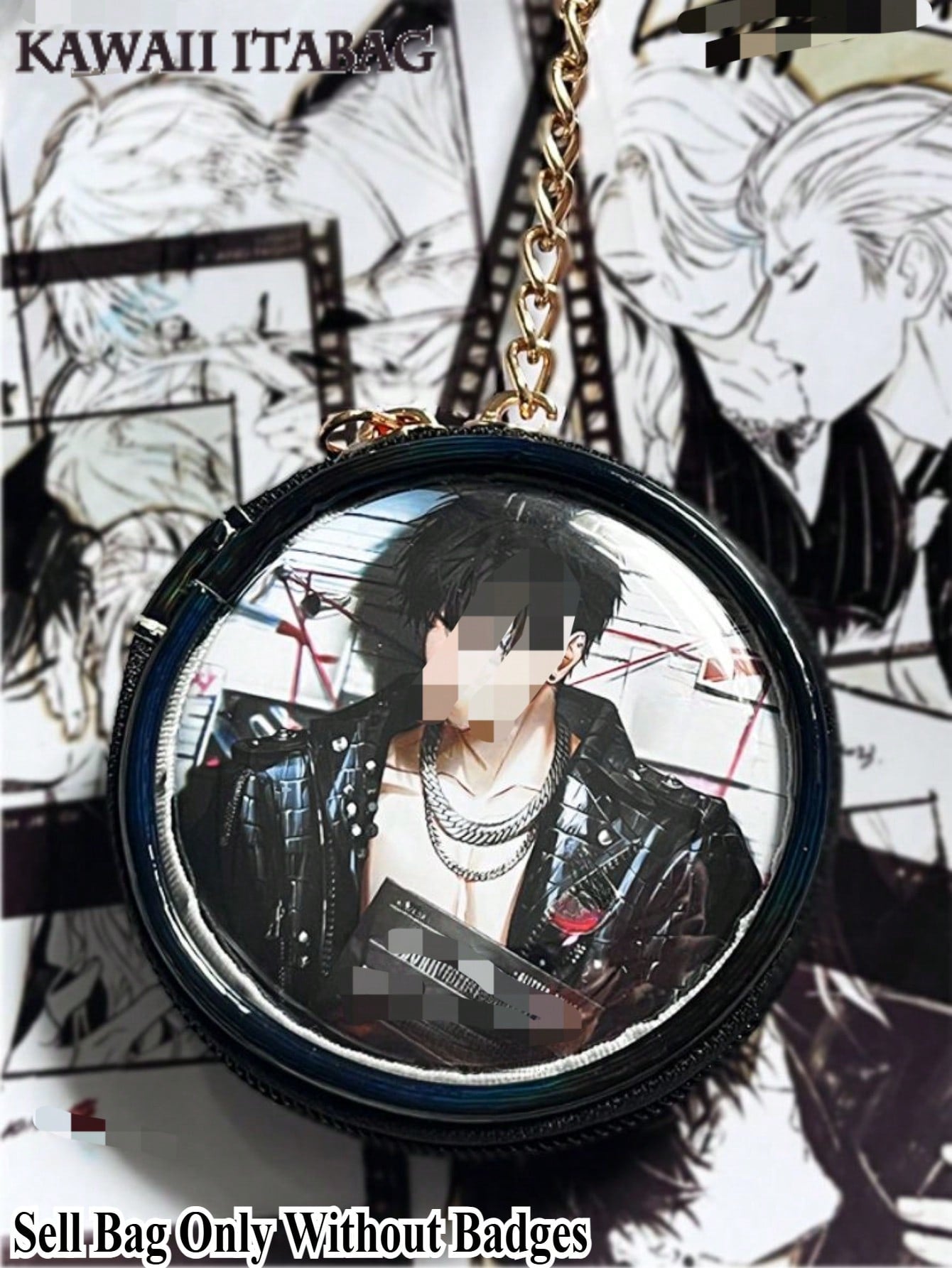 Kawaii Anime Round Badge Holder Keychain Transparent PU Itabag Charm with Chain Cute Kawaii Cartoon Enamel Pin Storage Bag Cosplay Accessories for Backpacks Handbags Badge Holder Keychain Small Wallets & Pouches Pins Badges Cases Fit 58mm&75mm Size