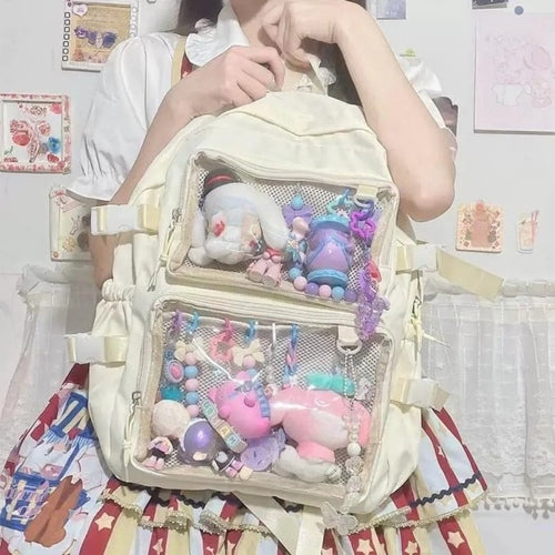 Large Kawaii Ita Bag Backpack — Dual Clear Window Display for Pins, Plushies & Anime Merch