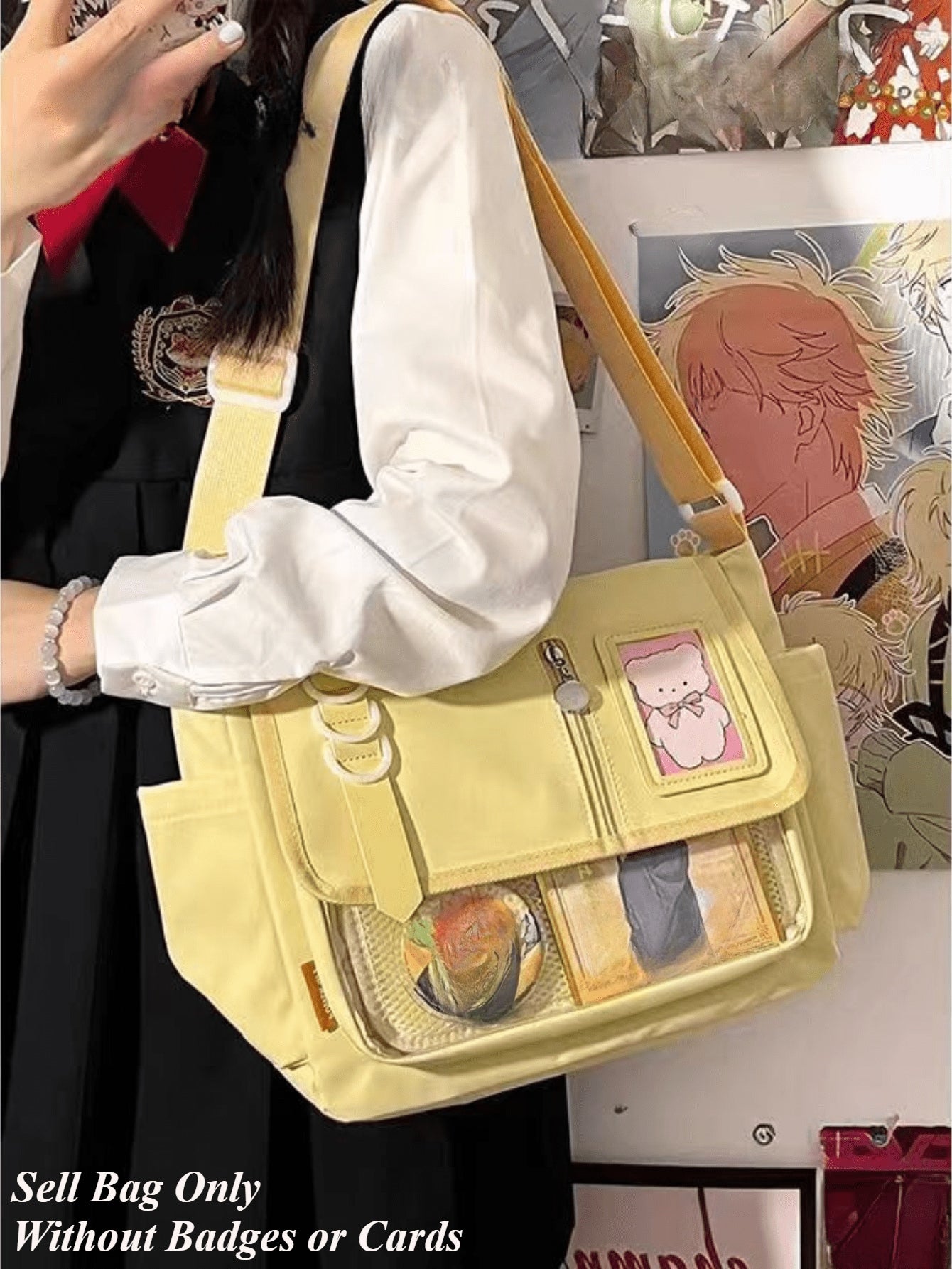 Kawaii Ita Bag – Aesthetic Anime Messenger Bag with Display Window | Cute Crossbody Shoulder Bag for Pins, Keychains & Collectibles