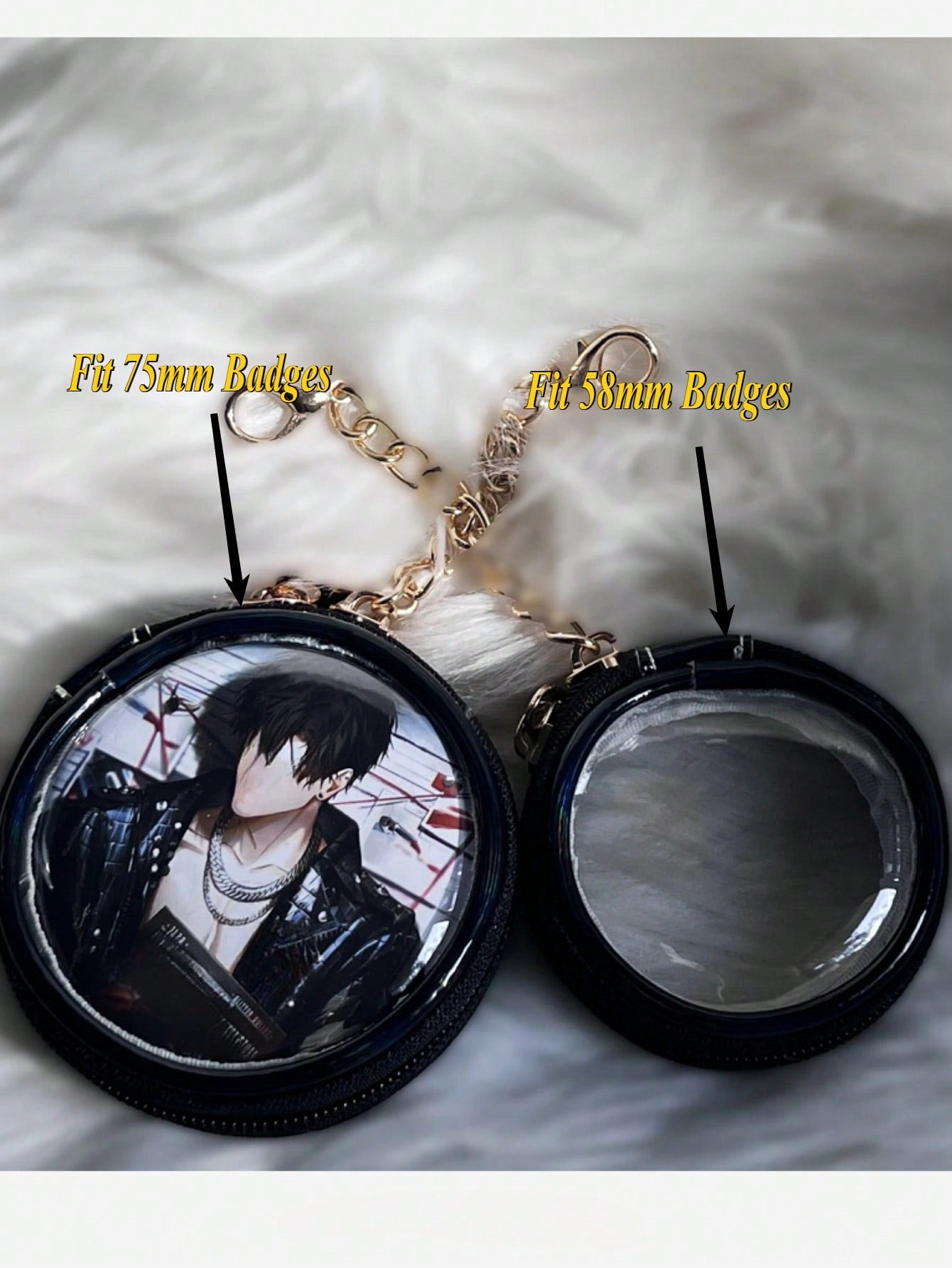 Kawaii Anime Round Badge Holder Keychain Transparent PU Itabag Charm with Chain Cute Kawaii Cartoon Enamel Pin Storage Bag Cosplay Accessories for Backpacks Handbags Badge Holder Keychain Small Wallets & Pouches Pins Badges Cases Fit 58mm&75mm Size