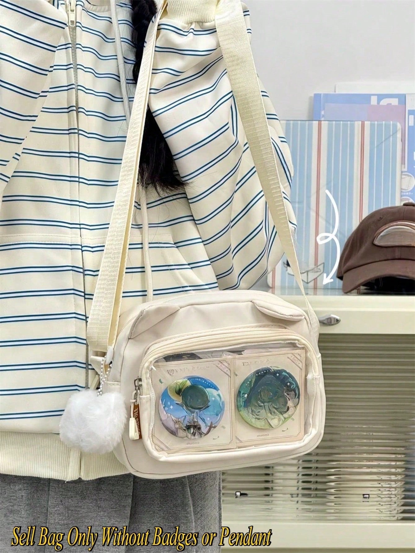 Small Crossbody Bags For Women Sling Bag Purses And Handabgs Nylon PVC Portable With Badges Display Plate Bag Good Nylon Bag Gift For Girls New Fashion 2025 Bags Kawaii Japanese Style Women Preppy Cute Lolita Clear Bag With Ears Transparent Ita Bag