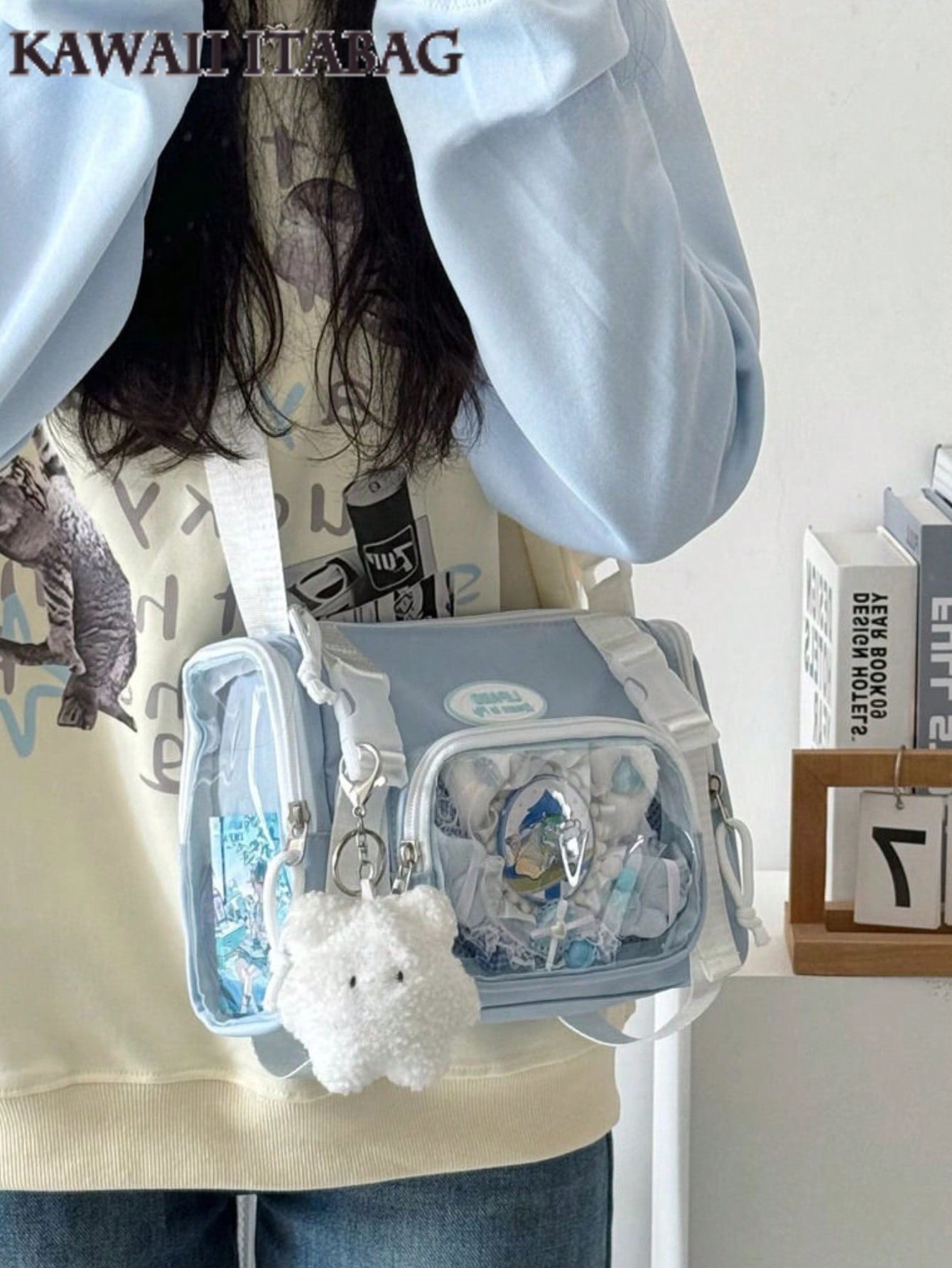 New 2025 Kawaii College Student Girls Bucket Bag 10cm Doll Side Bag Clear Transparent Bags Fashion Crossbody Bags For Women Small Purses And Handbags Shoulder Bag Girls Ita Bag JK Uniform Bag With Badges Display Plate Nylon Bags