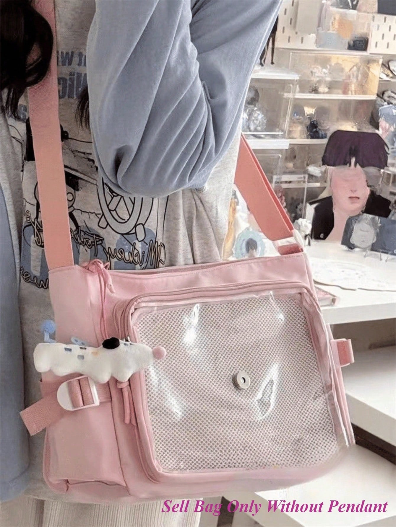 College Student Preppy Style Nylon Crossbody Bags Women With Badges Display Plate Large-capacity Shoulder Bag Back to School Gift School Bags For Teenage Girls Kawaii Itabag Clear Transparent DIY Ita Bag For Dolls Bolso Mujer