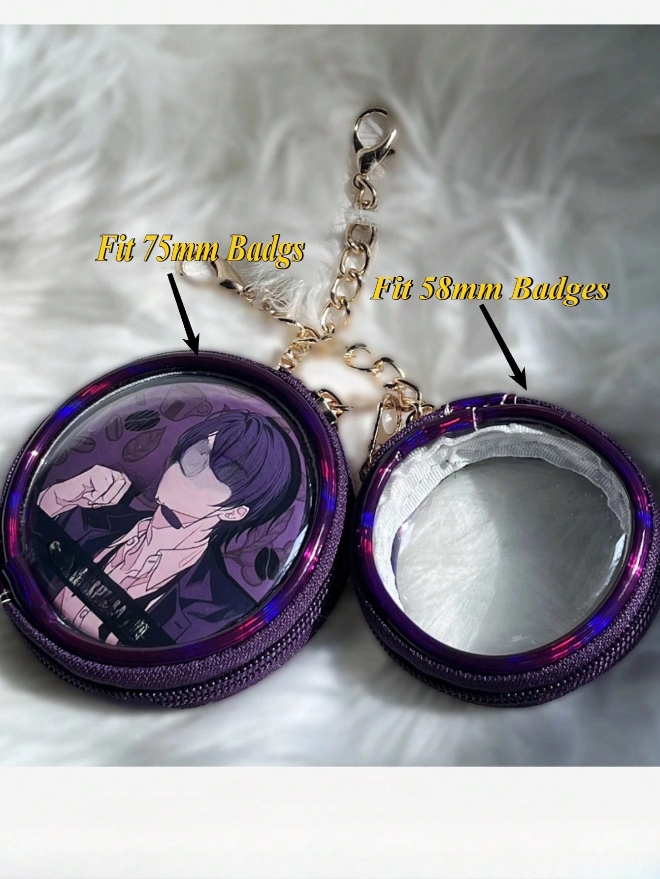 Kawaii Anime Round Badge Holder Keychain Transparent PU Itabag Charm with Chain Cute Kawaii Cartoon Enamel Pin Storage Bag Cosplay Accessories for Backpacks Handbags Badge Holder Keychain Small Wallets & Pouches Pins Badges Cases Fit 58mm&75mm Size