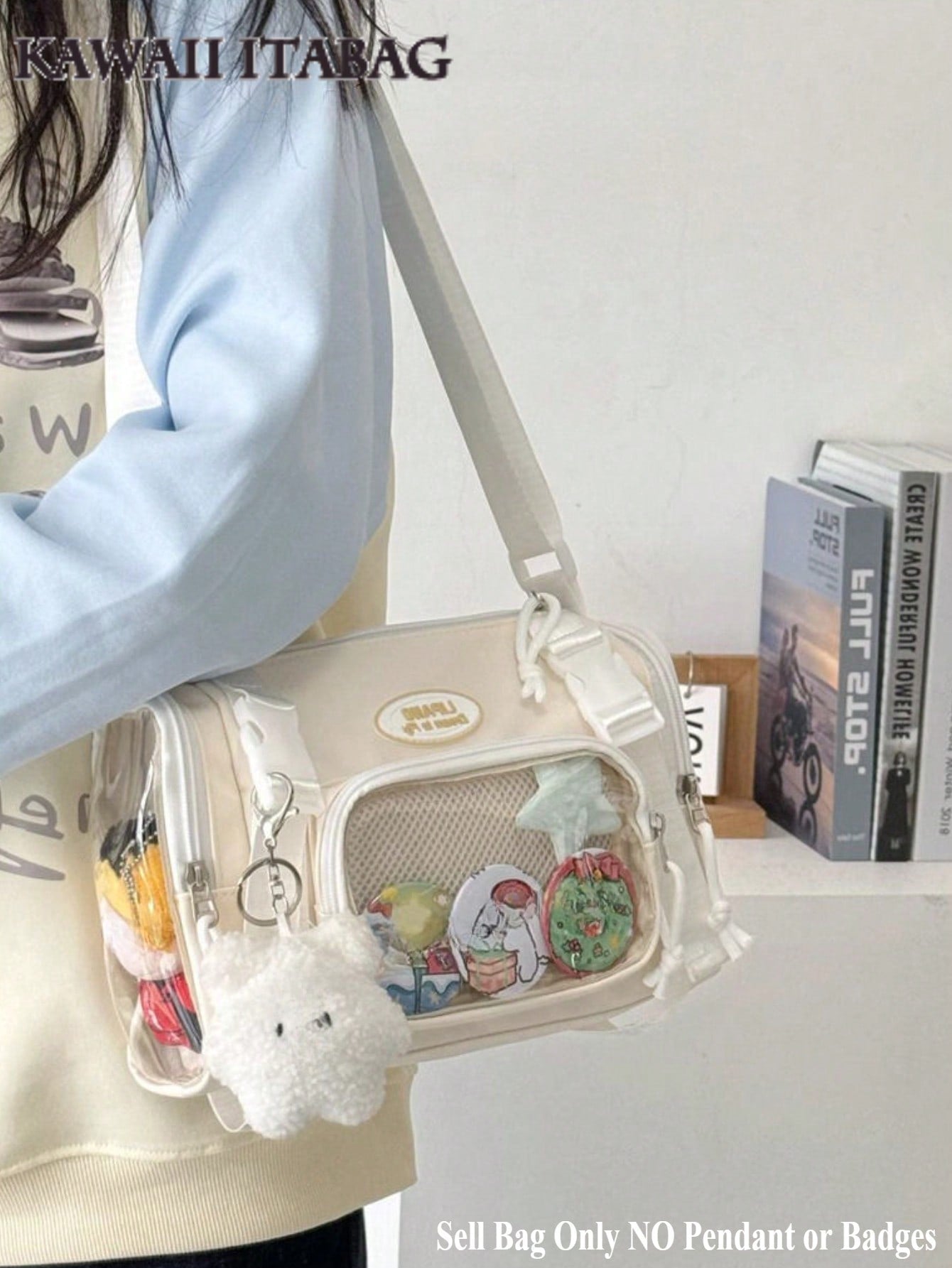 New 2025 Kawaii College Student Girls Bucket Bag 10cm Doll Side Bag Clear Transparent Bags Fashion Crossbody Bags For Women Small Purses And Handbags Shoulder Bag Girls Ita Bag JK Uniform Bag With Badges Display Plate Nylon Bags