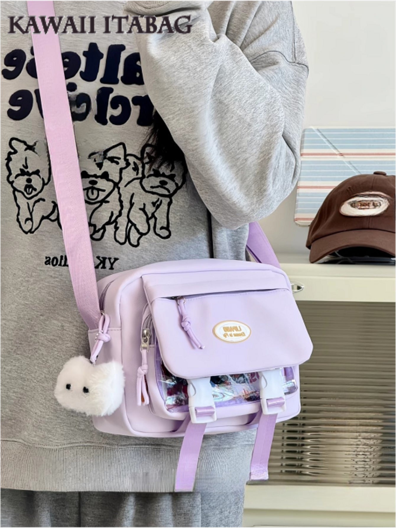 かわいい日本の痛バッグ クリアポケット バックパック 原宿系 美的 ショルダーバッグ キュート パステル クロスボディバッグ ソフトガール 大容量 学生 スクールバッグ 多機能 旅行バッグ アニメ コスプレ 収納バッグ ロリータ スイートスタイル