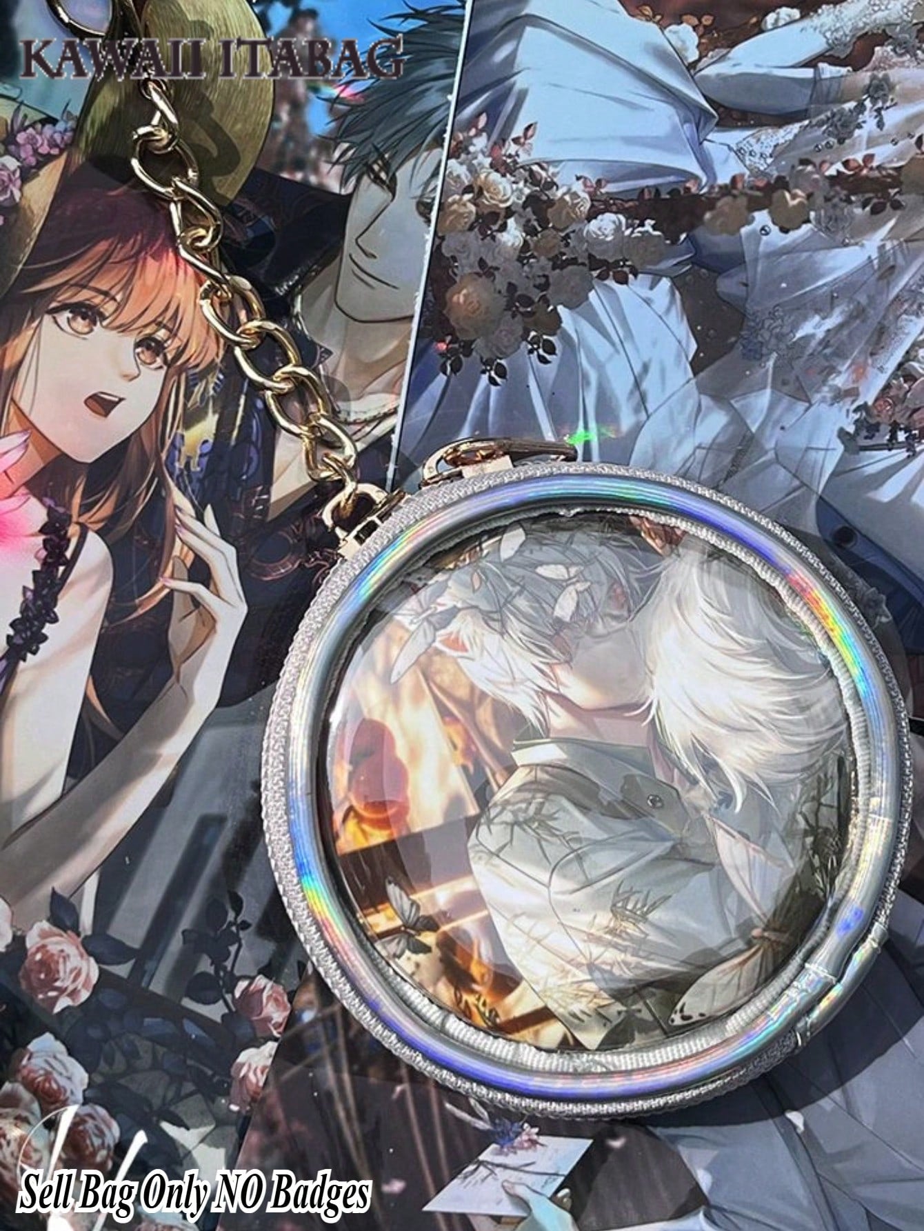 Kawaii Anime Round Badge Holder Keychain Transparent PU Itabag Charm with Chain Cute Kawaii Cartoon Enamel Pin Storage Bag Cosplay Accessories for Backpacks Handbags Badge Holder Keychain Small Wallets & Pouches Pins Badges Cases Fit 58mm&75mm Size