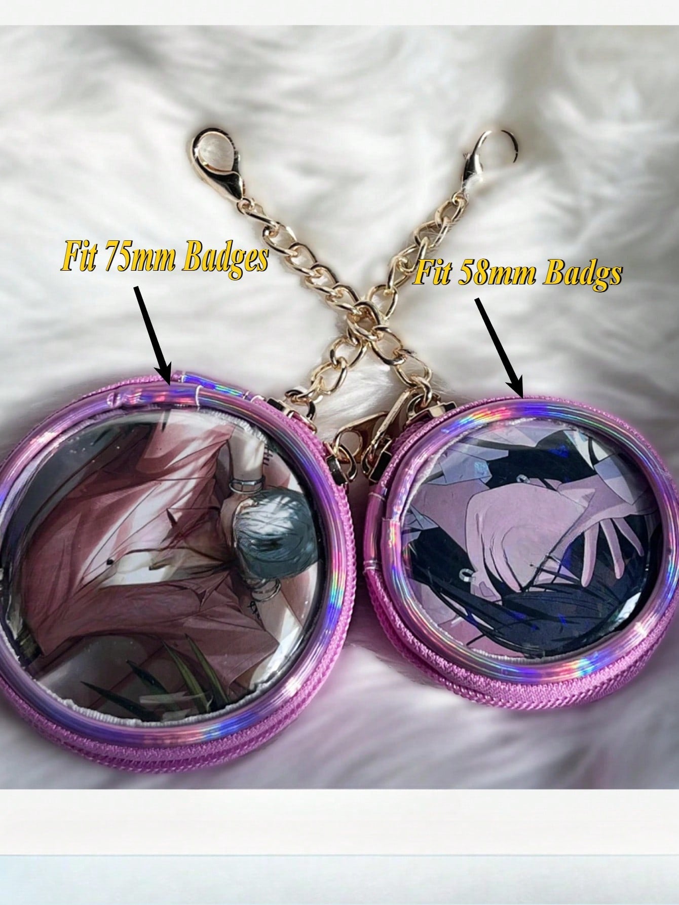 Kawaii Anime Round Badge Holder Keychain Transparent PU Itabag Charm with Chain Cute Kawaii Cartoon Enamel Pin Storage Bag Cosplay Accessories for Backpacks Handbags Badge Holder Keychain Small Wallets & Pouches Pins Badges Cases Fit 58mm&75mm Size