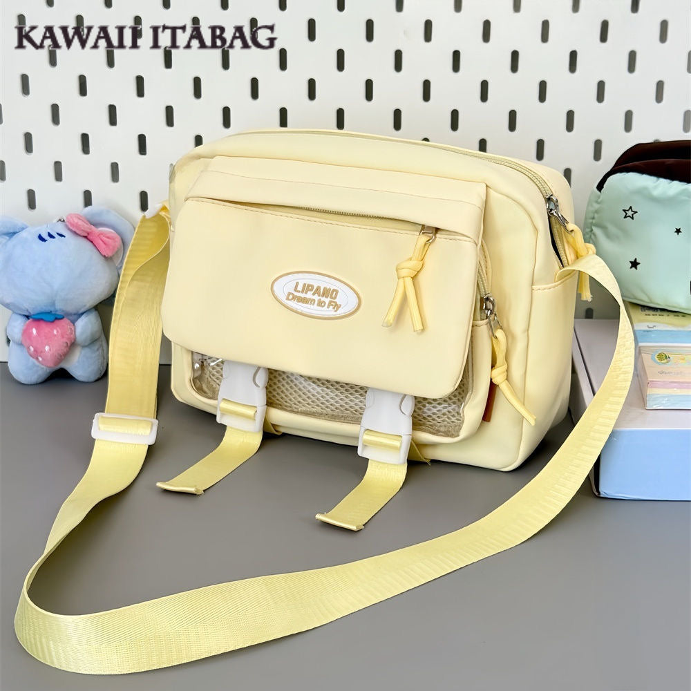 かわいい日本の痛バッグ クリアポケット バックパック 原宿系 美的 ショルダーバッグ キュート パステル クロスボディバッグ ソフトガール 大容量 学生 スクールバッグ 多機能 旅行バッグ アニメ コスプレ 収納バッグ ロリータ スイートスタイル