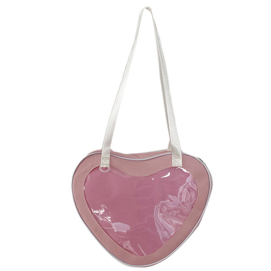 Heart Shaped Ita Bag — Clear Display Nylon Crossbody for Anime Pins & Kawaii Collectors