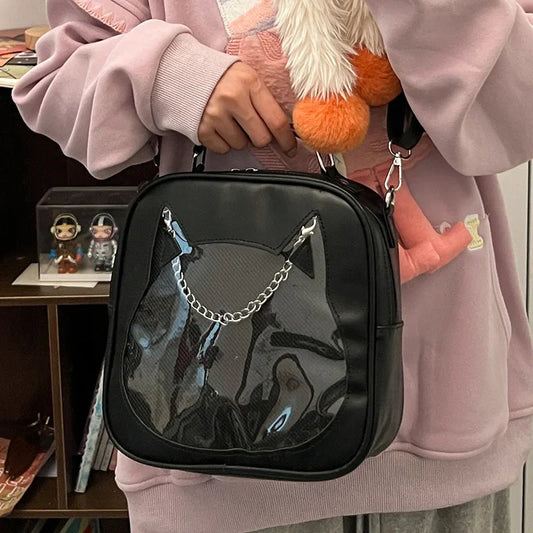 3Ways Japanese Kawaii Itabag Women PU Leather Transparent Backpack Cat Shaped Handbags - Ita Bag Lover
