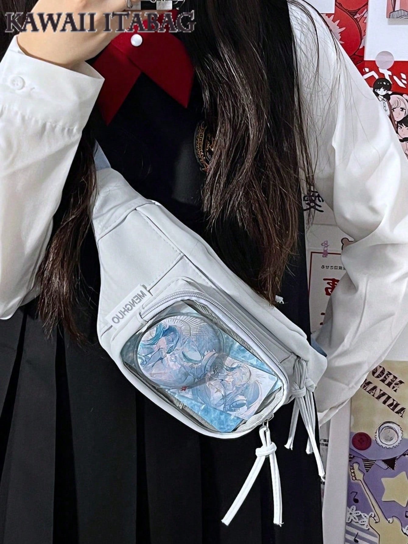Preppy Style Chest Bag Women Kawaii Japanese Harajuku Waist Bag Nylon Crossbody Bags Clear Transparent Bag Sling Bag Purses And Handbags With Badges Display Plate Anime Fans Pack New Back Pack Fashion Cross Body DIY Bag New Chest Bag Women