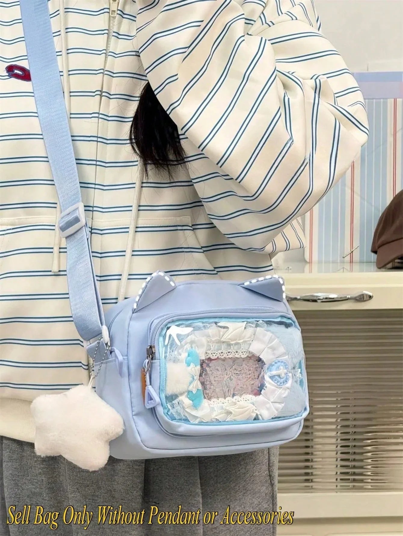 Small Crossbody Bags For Women Sling Bag Purses And Handabgs Nylon PVC Portable With Badges Display Plate Bag Good Nylon Bag Gift For Girls New Fashion 2025 Bags Kawaii Japanese Style Women Preppy Cute Lolita Clear Bag With Ears Transparent Ita Bag - Ita Bag Lover