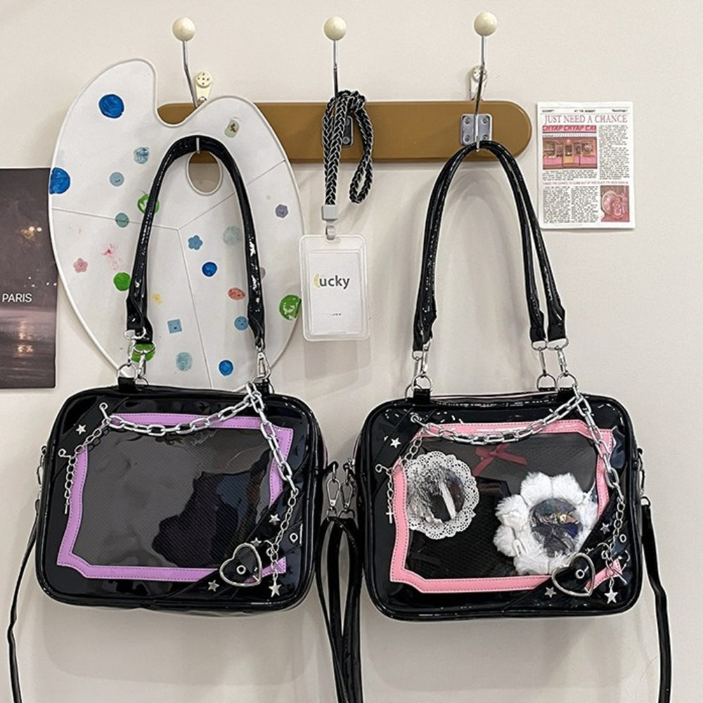 Gothic Chain Ita Bag — Clear Window Crossbody Satchel for Anime Pins, Plushies & Photocards