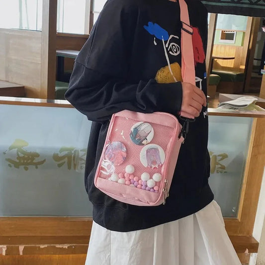 Clear Itabag Crossbody Messenger Bag Small PVC Mesh Window Shoulder Bag for Anime Pins and Plushies - Ita Bag Lover