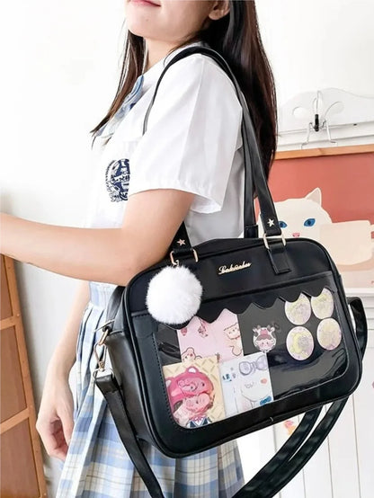 Large Itabag Clear Window Tote Bag PU Leather Crossbody Shoulder Bag for JK Uniform & Anime Fans - Ita Bag Lover