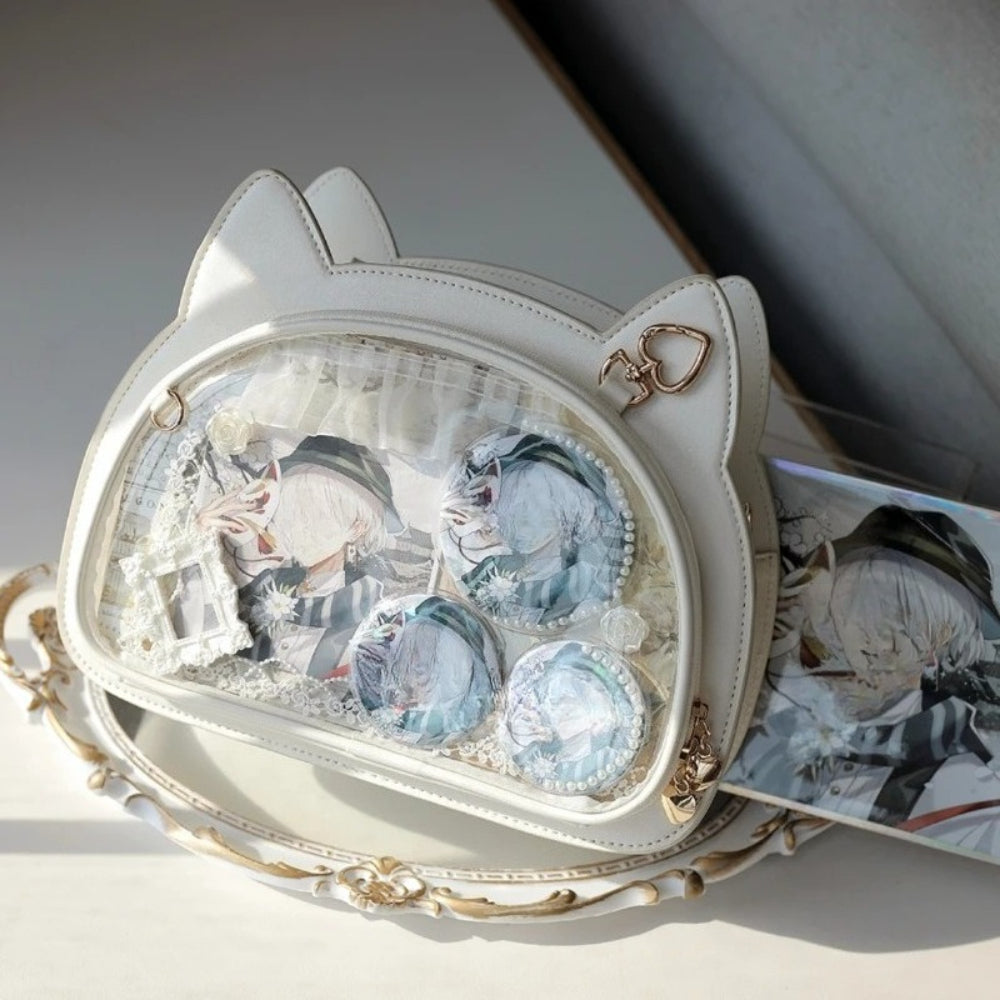 White cat ita bag showing transparent window structure