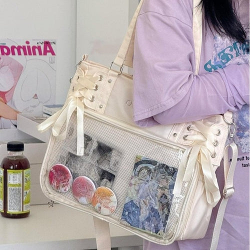 Lace-Up Ita Bag — Large Clear Display Tote & Crossbody for Anime Pins & Photocards