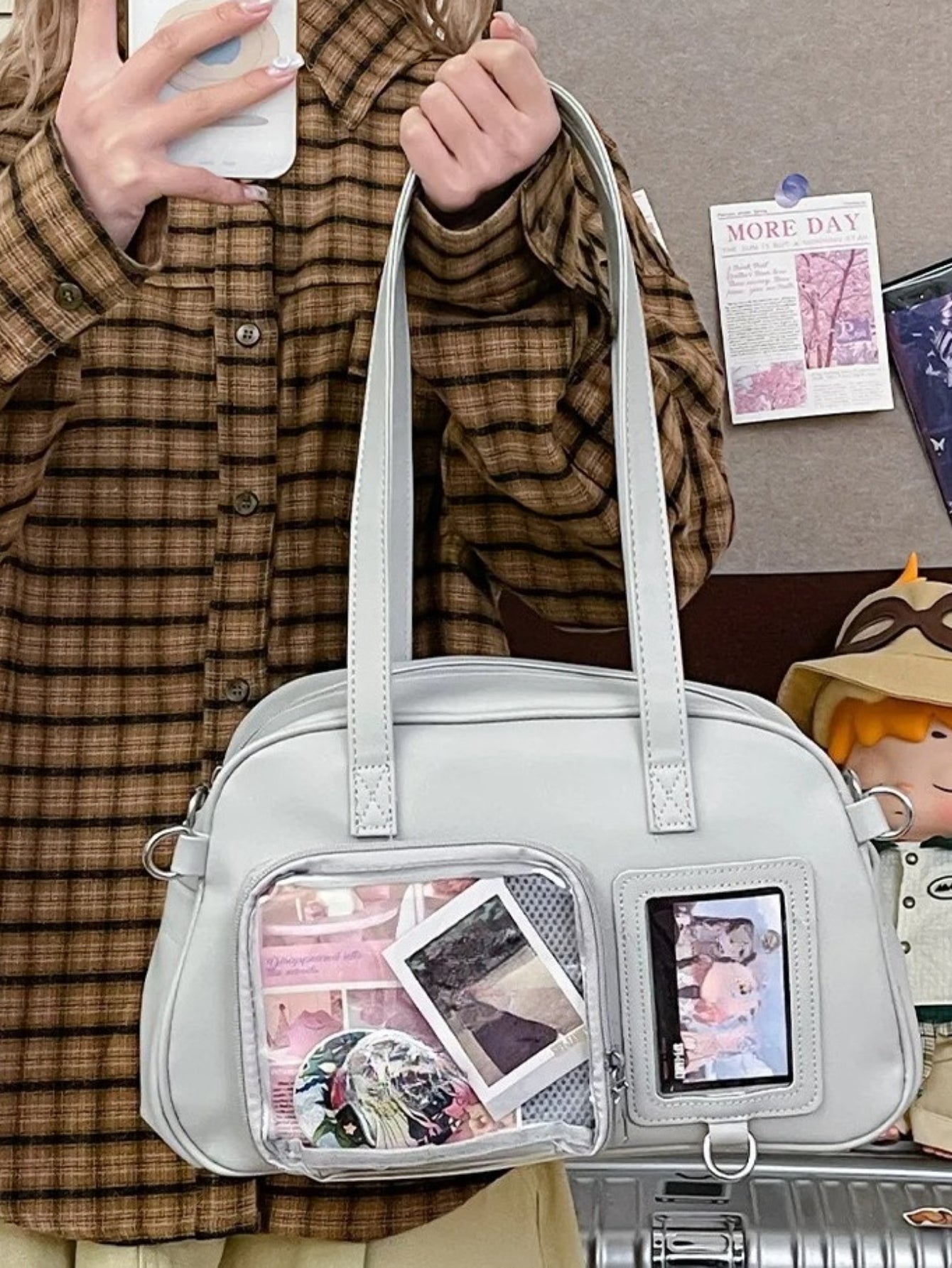 Bowling Style Ita Bag with Two Clear Display Windows – Pin & Badge Showcase Handbag