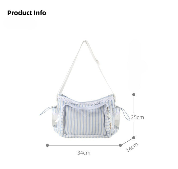 Product info diagram — 34×25×14cm blue stripe ita bag dimensions