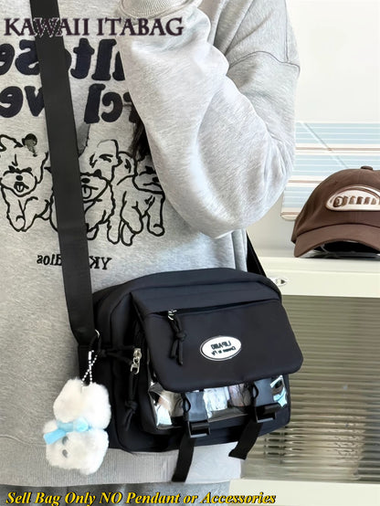Kawaii Japanese Itabag Clear Pocket Backpack Harajuku Aesthetic Shoulder Bag Cute Pastel Crossbody Bag Soft Girl Large Capacity Student School Bag Multi Functional Travel Bag Anime Cosplay Storage Bag Lolita Sweet Style