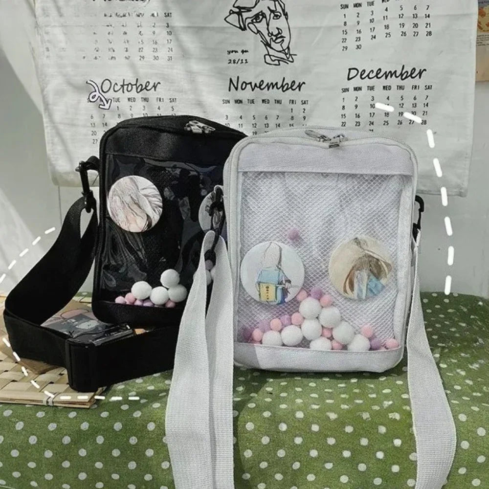 Clear Itabag Crossbody Messenger Bag Small PVC Mesh Window Shoulder Bag for Anime Pins and Plushies - Ita Bag Lover