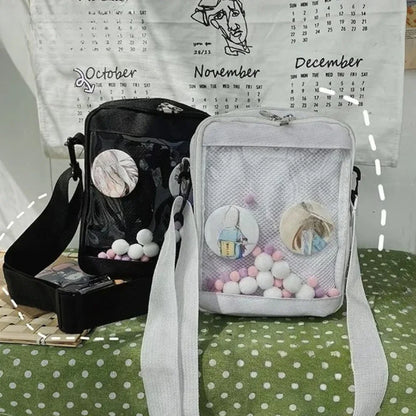 Clear Itabag Crossbody Messenger Bag Small PVC Mesh Window Shoulder Bag for Anime Pins and Plushies - Ita Bag Lover
